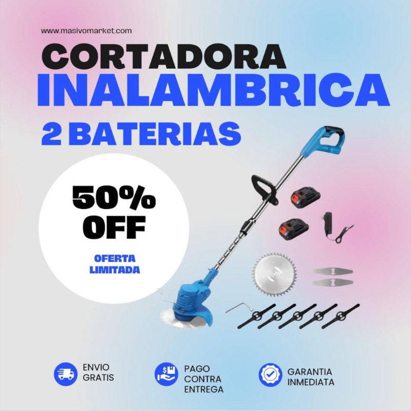 Podadora Altura Electrica Cortadora Pasto Cesped Inalambrica 2 baterias 🔋🔋