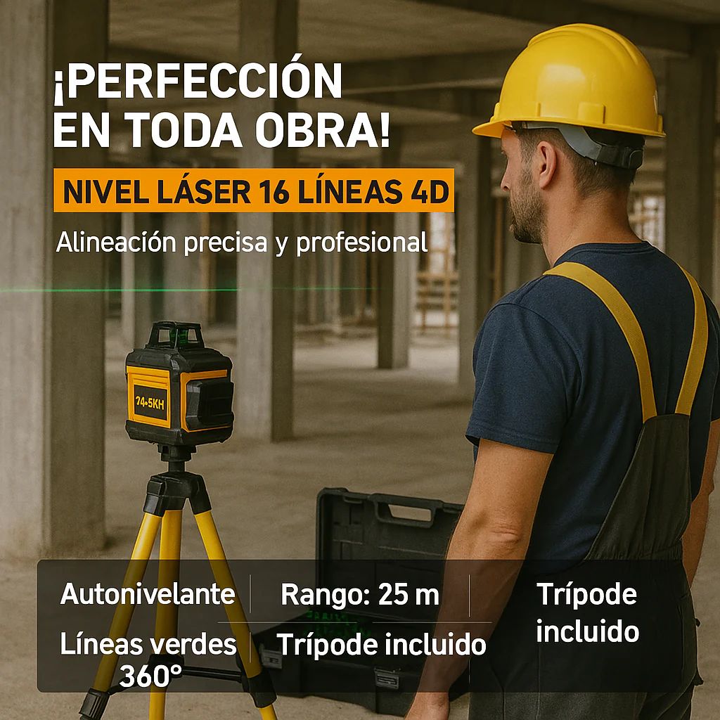 Nivel Laser de 16 Lineas Autonivelante + Kit de Accesorios