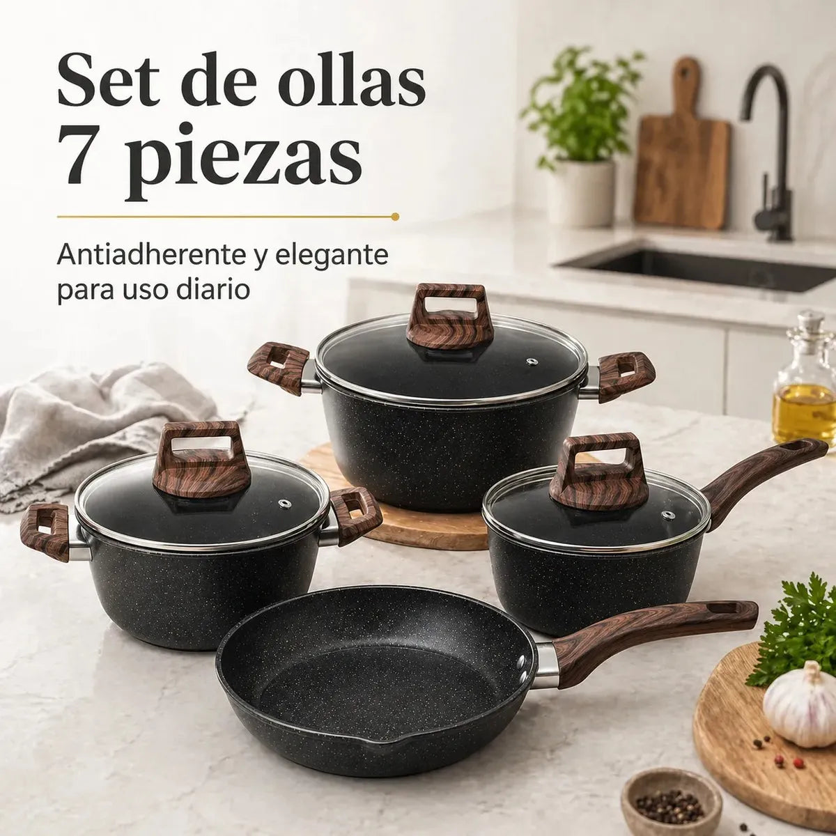 ✨Set Cocina Premium Antiadherente Cerámico 7  Piezas