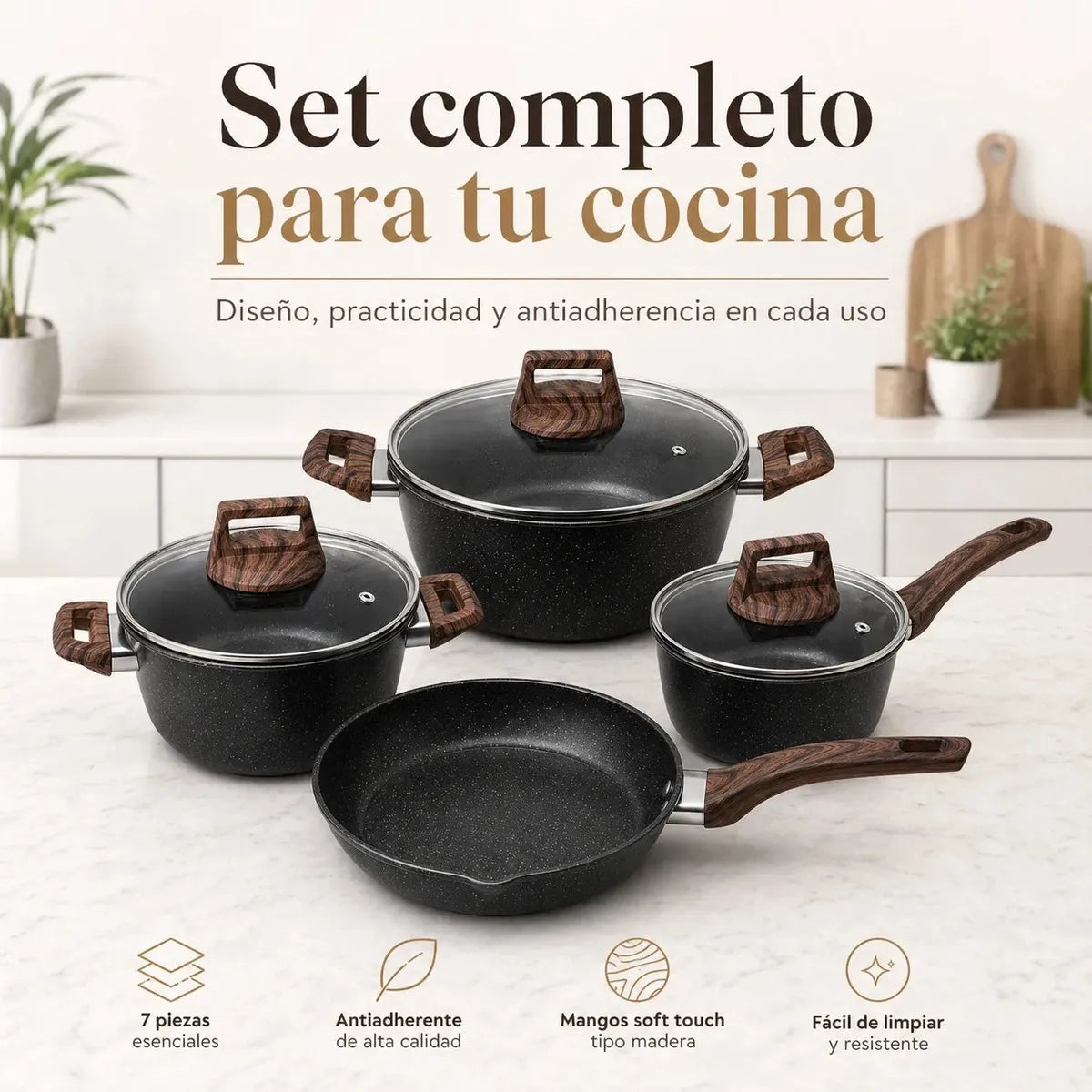 ✨Set Cocina Premium Antiadherente Cerámico 7  Piezas
