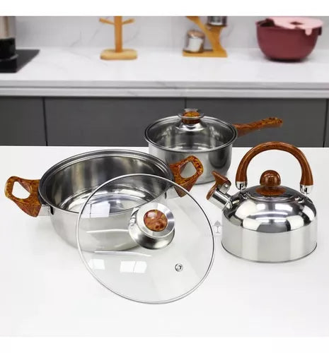 Juego De Ollas De Acero Inoxidable Engrosado 12 Piezas👨‍🍳🧑‍🍳