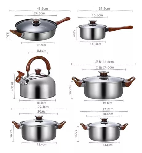 Juego De Ollas De Acero Inoxidable Engrosado 12 Piezas👨‍🍳🧑‍🍳