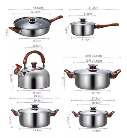 Juego De Ollas De Acero Inoxidable Engrosado 12 Piezas👨‍🍳🧑‍🍳