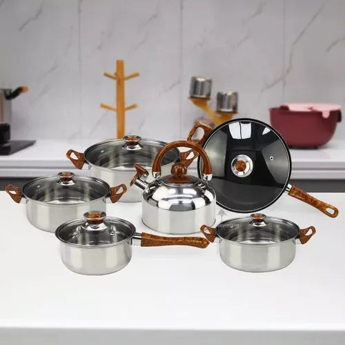 Juego De Ollas De Acero Inoxidable Engrosado 12 Piezas👨‍🍳🧑‍🍳