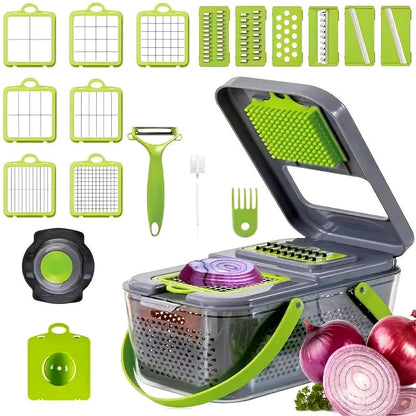Picador de Verduras Multifuncional 15 en 1 | Corta, rebana y ralla en segundos
