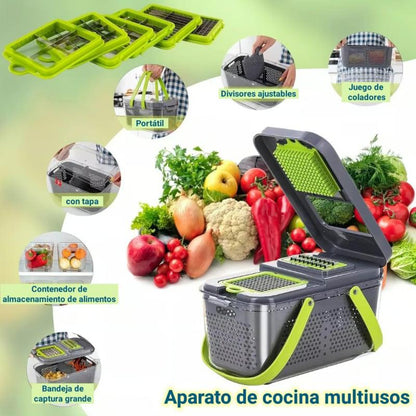 Picador de Verduras Multifuncional 15 en 1 | Corta, rebana y ralla en segundos