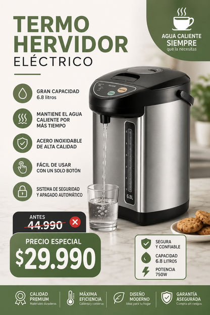 Hervidor De Agua Termo Electrico Agua Hervidor 6.8 Litros Color Gris