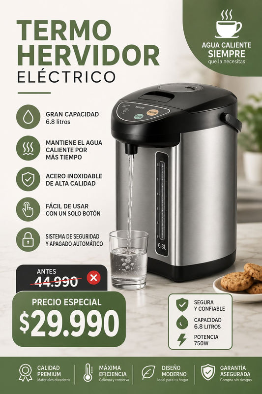 Hervidor De Agua Termo Electrico Agua Hervidor 6.8 Litros Color Gris