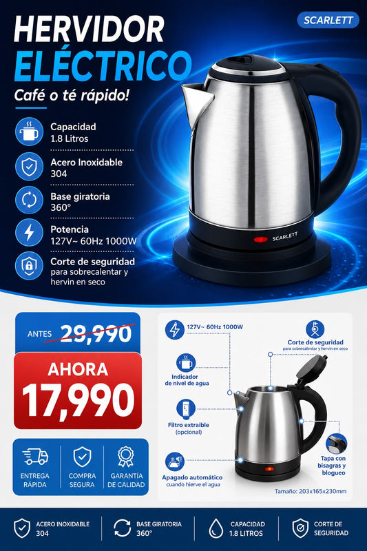 Hervidor Eléctrico Acero Inoxidable 2 Litros
