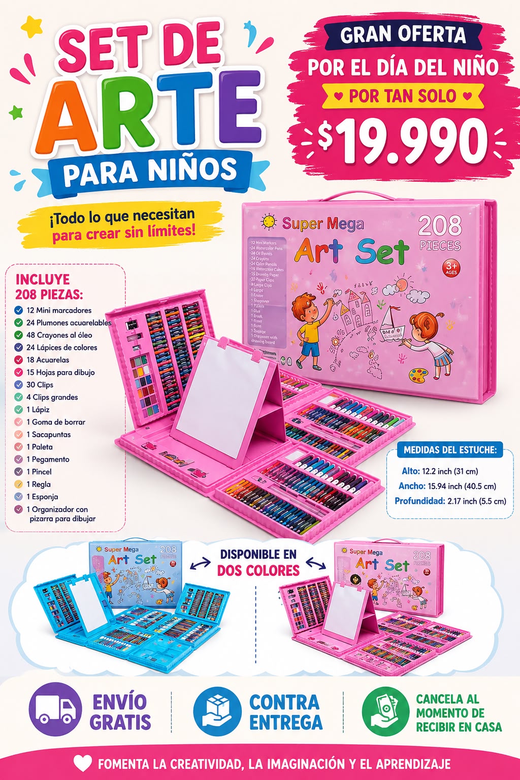 Set Kit Colores Juego Arte/dibujo Creativo Infantil -208 Pcs