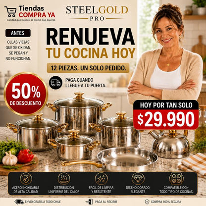 Juego De Ollas De Acero Inoxidable Engrosado 12 Piezas👨‍🍳🧑‍🍳