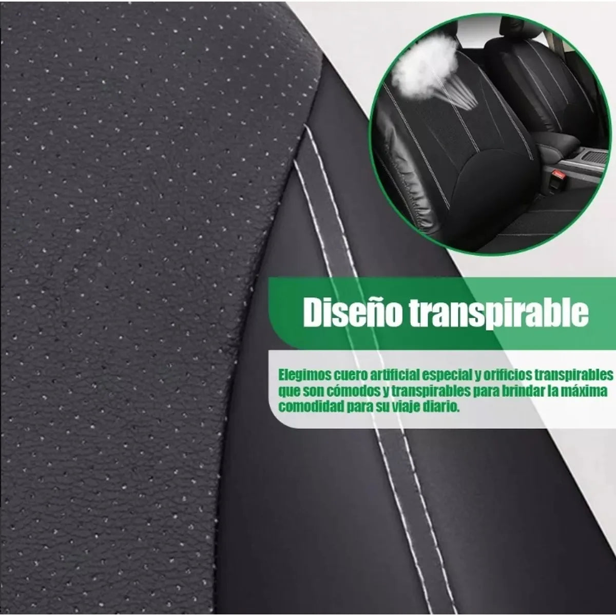 Cubre Asientos De Coche Cuero premium Universal Respirable 9 Piezas